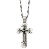 Chisel Stainless Steel Brushed and Polished with Black Enamel Large Cross Pendant on a 24 inch Box Chain Necklace